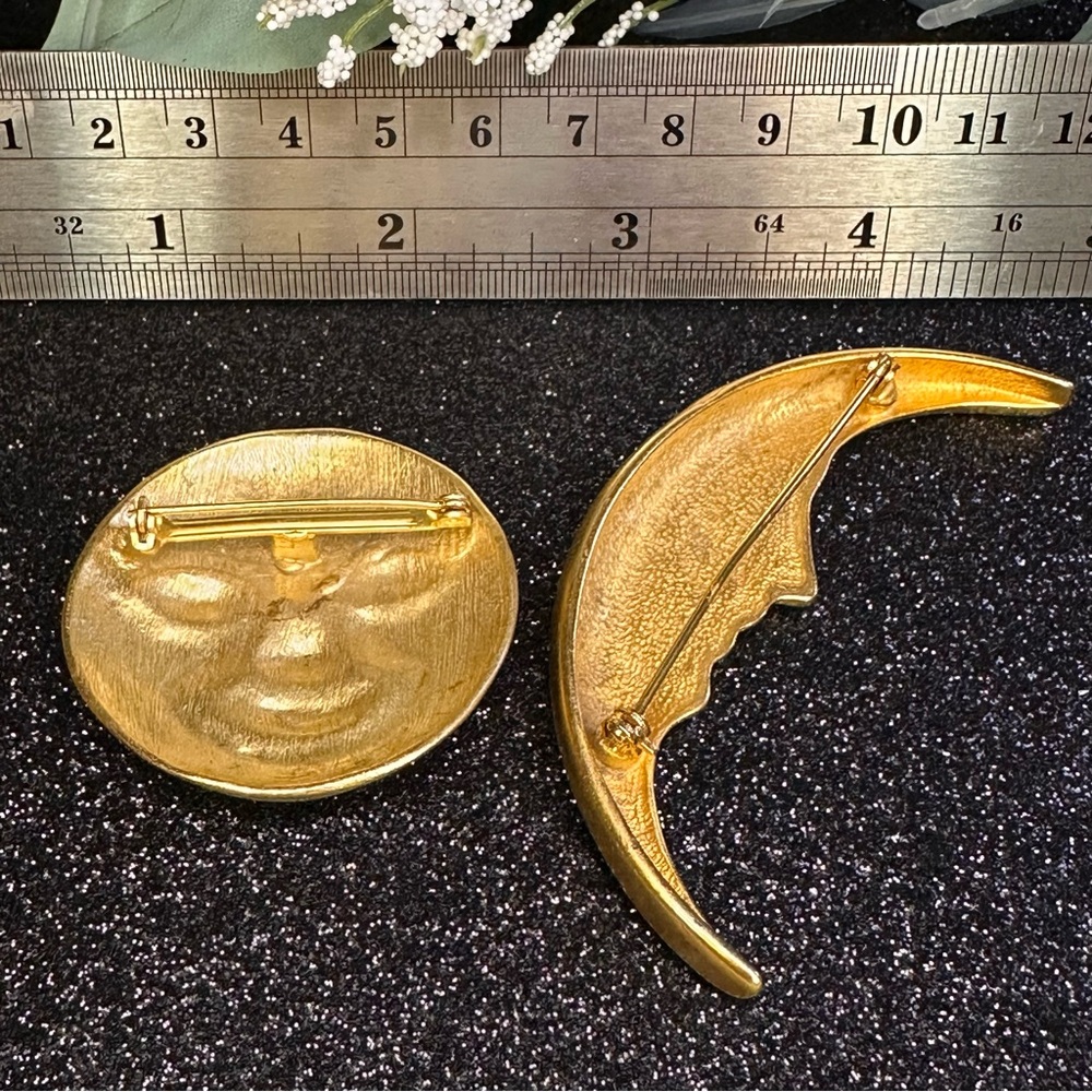 Vintage Modernist Moon Brooches - Picture 3 of 3